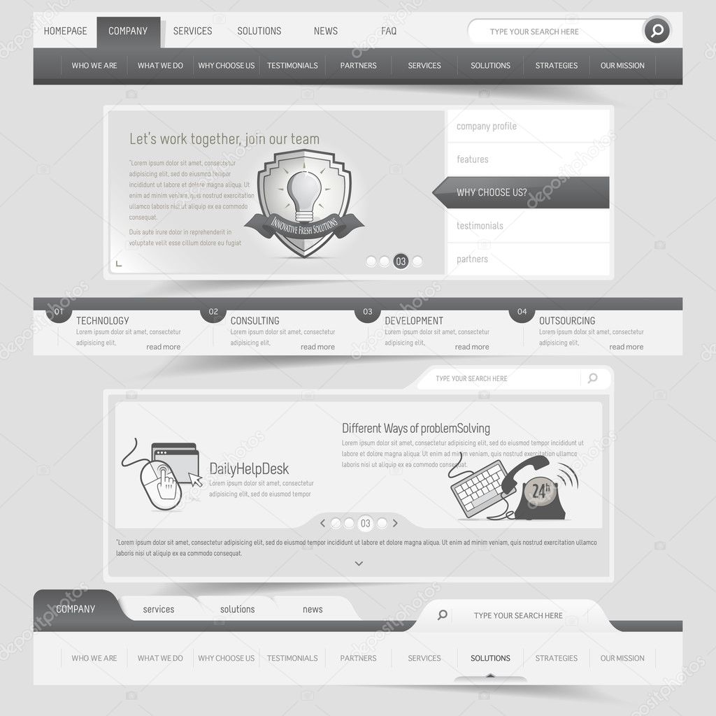 Web design template navigation set