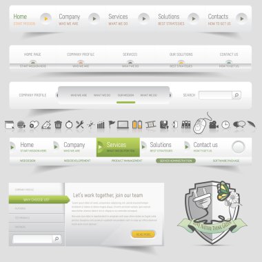 Web design template navigation set with icon set clipart