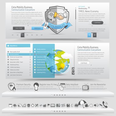 Web site design template navigation elements with icons set clipart