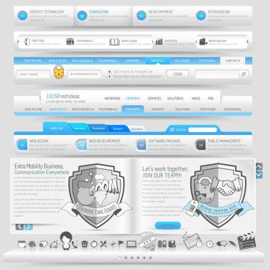 Web design template elements with icon set clipart