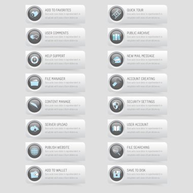 Website template design elements: Buttons set with icons clipart