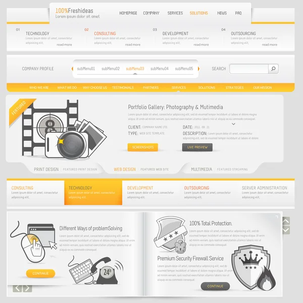Diseño del sitio web elementos de plantilla de navegación con iconos conjunto — Vector de stock