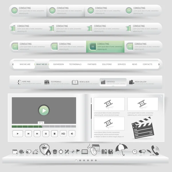 Plantilla de diseño del sitio web conjunto de navegación con icono — Vector de stock