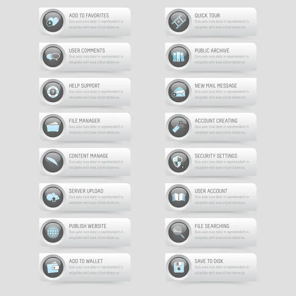 Elementos de diseño de plantilla web: Botones con iconos — Vector de stock
