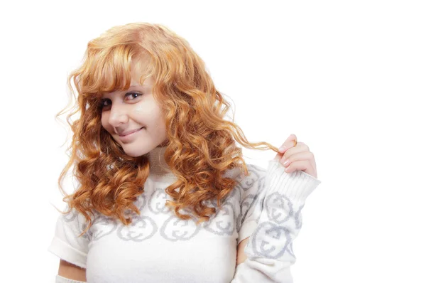 Ginger curly young winter new year girl — Stock Photo, Image