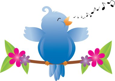 Clip Art Illustration of a Fat Little Bird Singing on a Tree Bra clipart