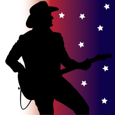 Clip Art Illustration of a Country Guitar Player Silhouette clipart