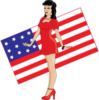 Küçük resim 40 's PIN ile Amerikan bayrağı B kız resmi
