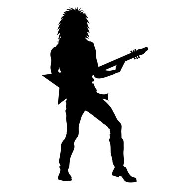 Clip Art Illustration of a Rock Star Playing Guitar Silhouette