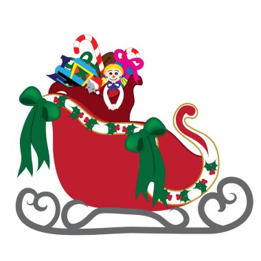 Clip Art Illustration of Santa's Sleigh with a Bag of Toys clipart