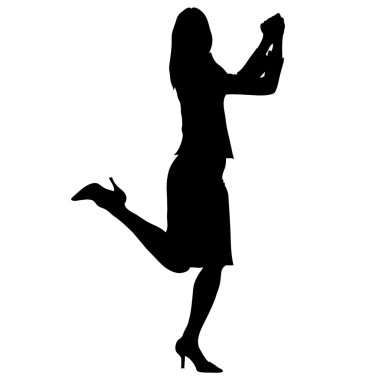 Clip Art Illustration of the Silhouette of a Happy Woman clipart