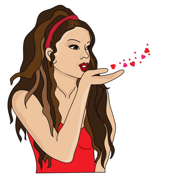 Clip art illustration av en brunett tjej som blåser en kyss — Stockfoto