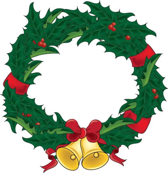 Clip Art Illustration of a Holly Christmas Wreath with Bells — Stock Photo, Image