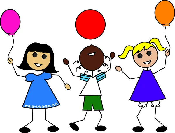 Clipe ilustração de arte de desenhos animados crianças com balões — Fotografia de Stock