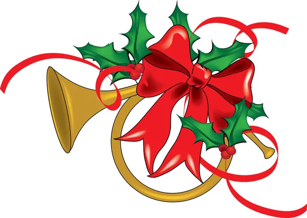 Clip Art Illustration of a French Horn Decorated for Christmas — Stock Photo, Image