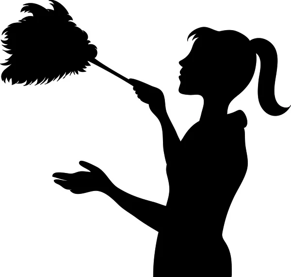 Clip Art Illustration of the Silhouette of a Maid Dusting with a — Stock Photo, Image