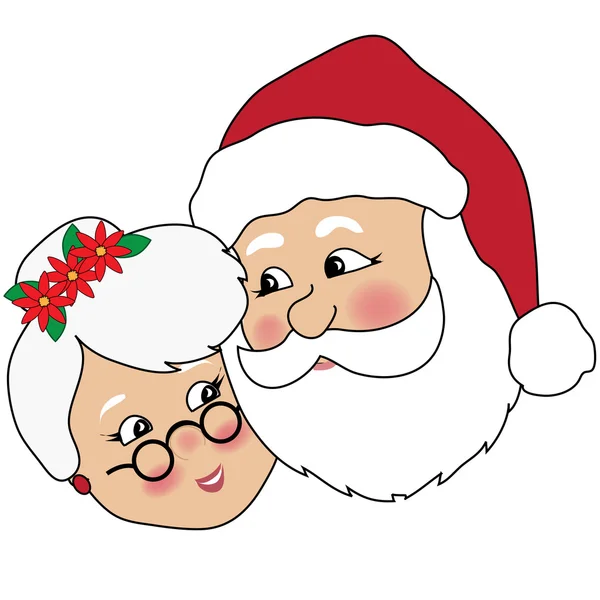 Clip art illustration of Mr and Mrs Claus cuddling. 