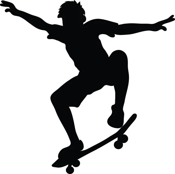 Clip Art Illustration of the Silhouette of a Boy Riding a Skateb — Stock Photo, Image