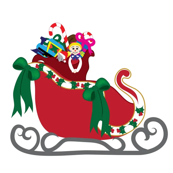 Clip Art Ilustración del trineo de Santa Claus con una bolsa de juguetes —  Fotos de Stock