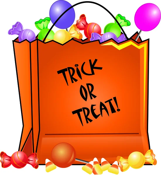 Clip Art Ilustración de un truco de Halloween o bolsa de regalo llena wi Imagen De Stock