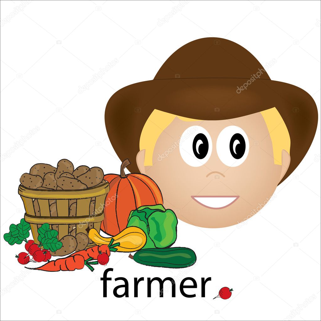 Clip Art Illustration of a Caucasian Farmer Job Icon