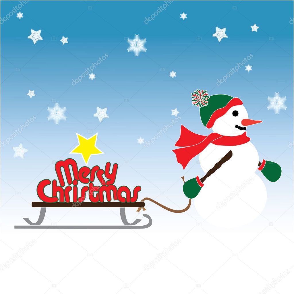 Clip Art Illustration of a Snowman Pulling a Sled — Stock Photo ...