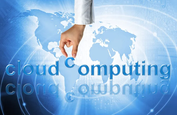 Cloud computing-concept - wereldwijde uitwisseling en communicatie van gegevens — Stockfoto