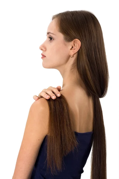 Piękna młoda kobieta z długich włosów — Zdjęcie stockowe