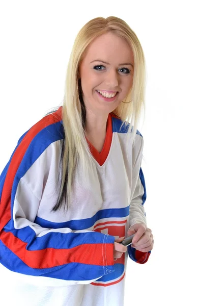 Žena hokejista — Stock fotografie