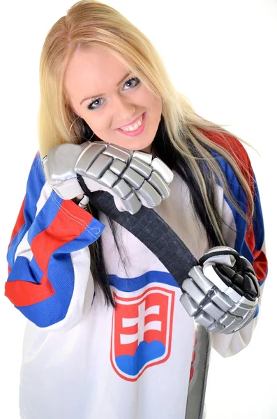 Kvinna ishockeyspelare. — Stockfoto
