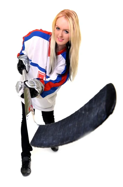 Jugadora de hockey mujer — Foto de Stock