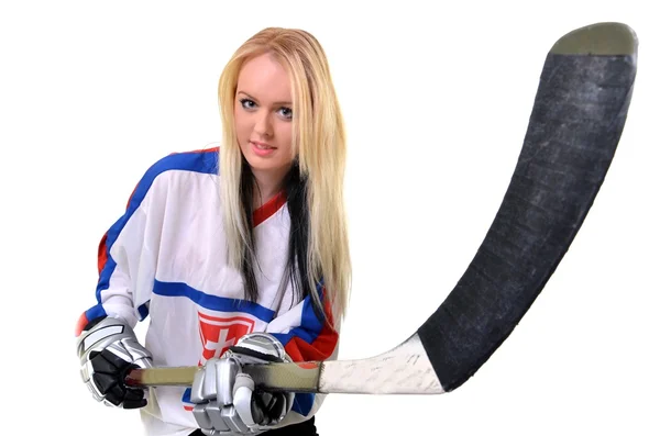Nainen jääkiekkoilija — kuvapankkivalokuva
