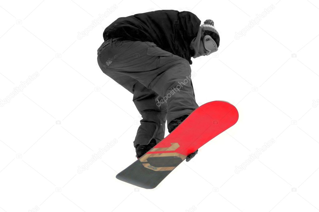 Snowboarder jumping isolated