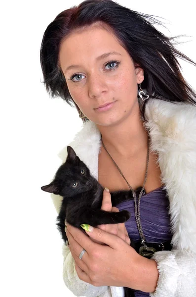 고양이키우는 여자 — 스톡 사진