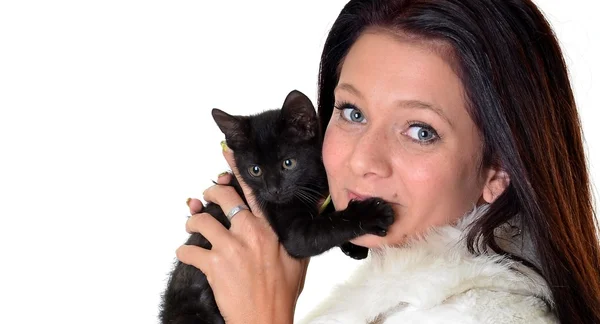 고양이키우는 여자 — 스톡 사진