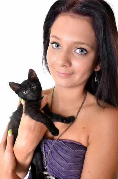 Frau mit Katze — Stockfoto