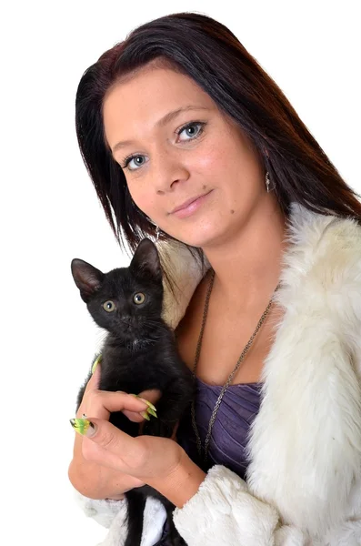 Nő macskával — Stock Fotó
