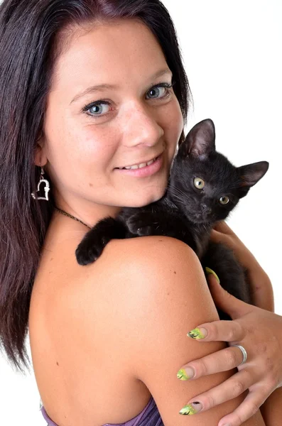 Femme avec chat — Photo