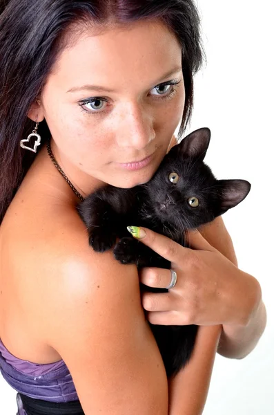 Donna con gatto — Foto Stock