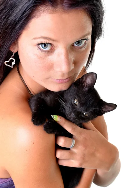 有猫的女人 — 图库照片