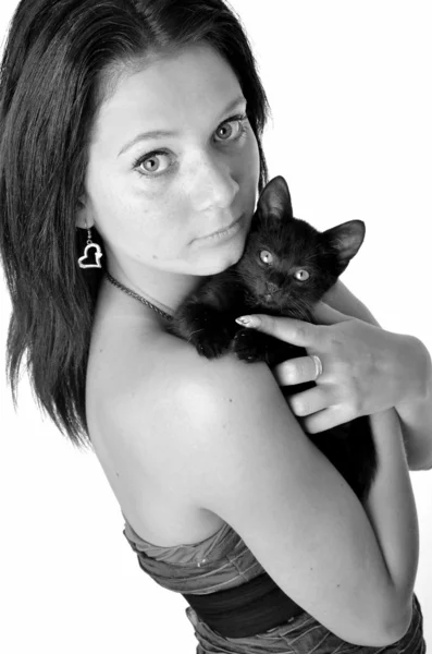 Mulher com gato — Fotografia de Stock