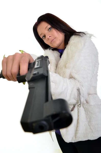 बंदूक के साथ महिला — स्टॉक फ़ोटो, इमेज