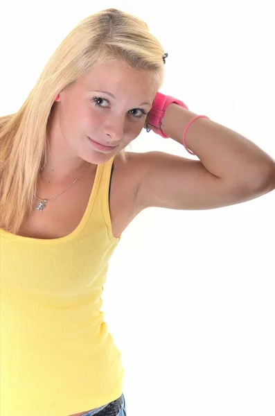 Porträt einer sinnlichen jungen blonden Frau isoliert auf weißem Hintergrund — Stockfoto