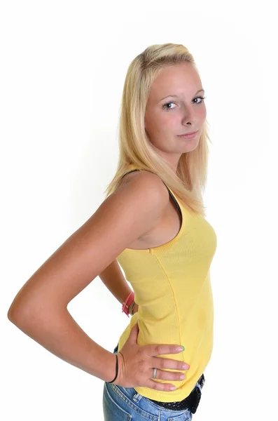 Portrét smyslné mladá blondýna izolovaných na bílém pozadí — Stock fotografie