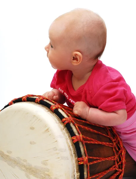 Bebé con tambor sobre blanco —  Fotos de Stock