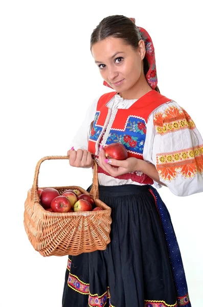 Portrait of young beautiful woman with apples — Stock Photo, Image