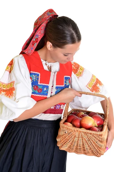 Πορτρέτο του όμορφη κοπέλα με μήλα — Φωτογραφία Αρχείου