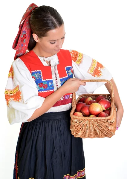 Πορτρέτο του όμορφη κοπέλα με μήλα — Φωτογραφία Αρχείου
