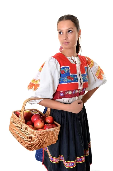 Portrait de jeune belle femme aux pommes — Photo