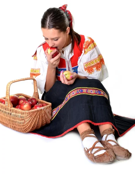 リンゴと若い美しい女性のポートレート — ストック写真